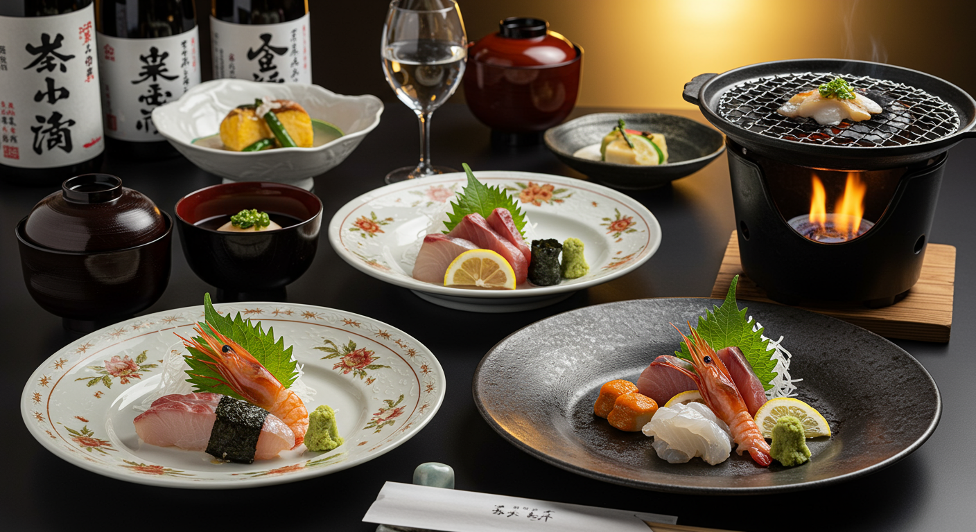高級感のある日本料理と飲み物