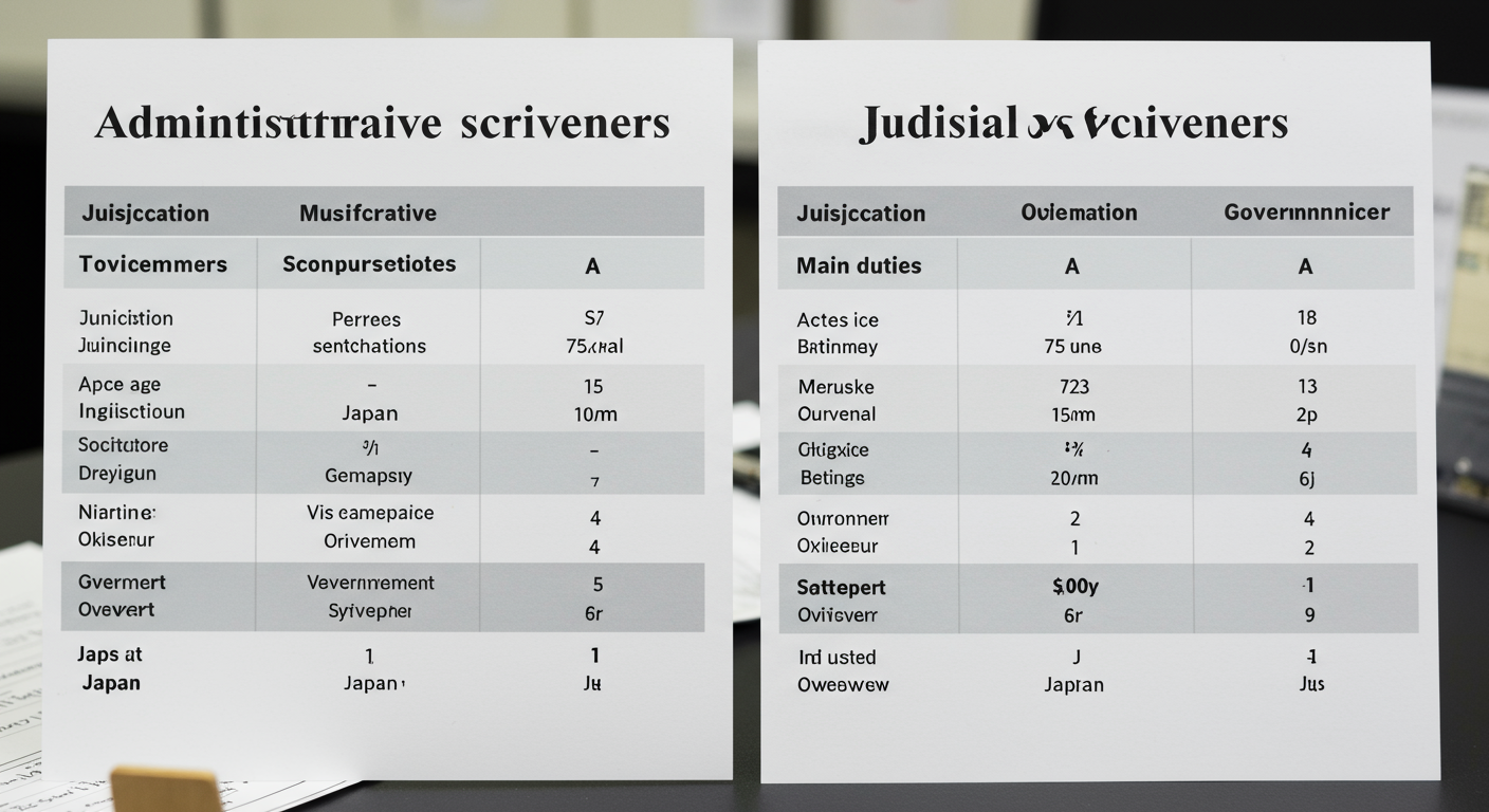 行政書士と司法書士の基本的な違いを示す比較表