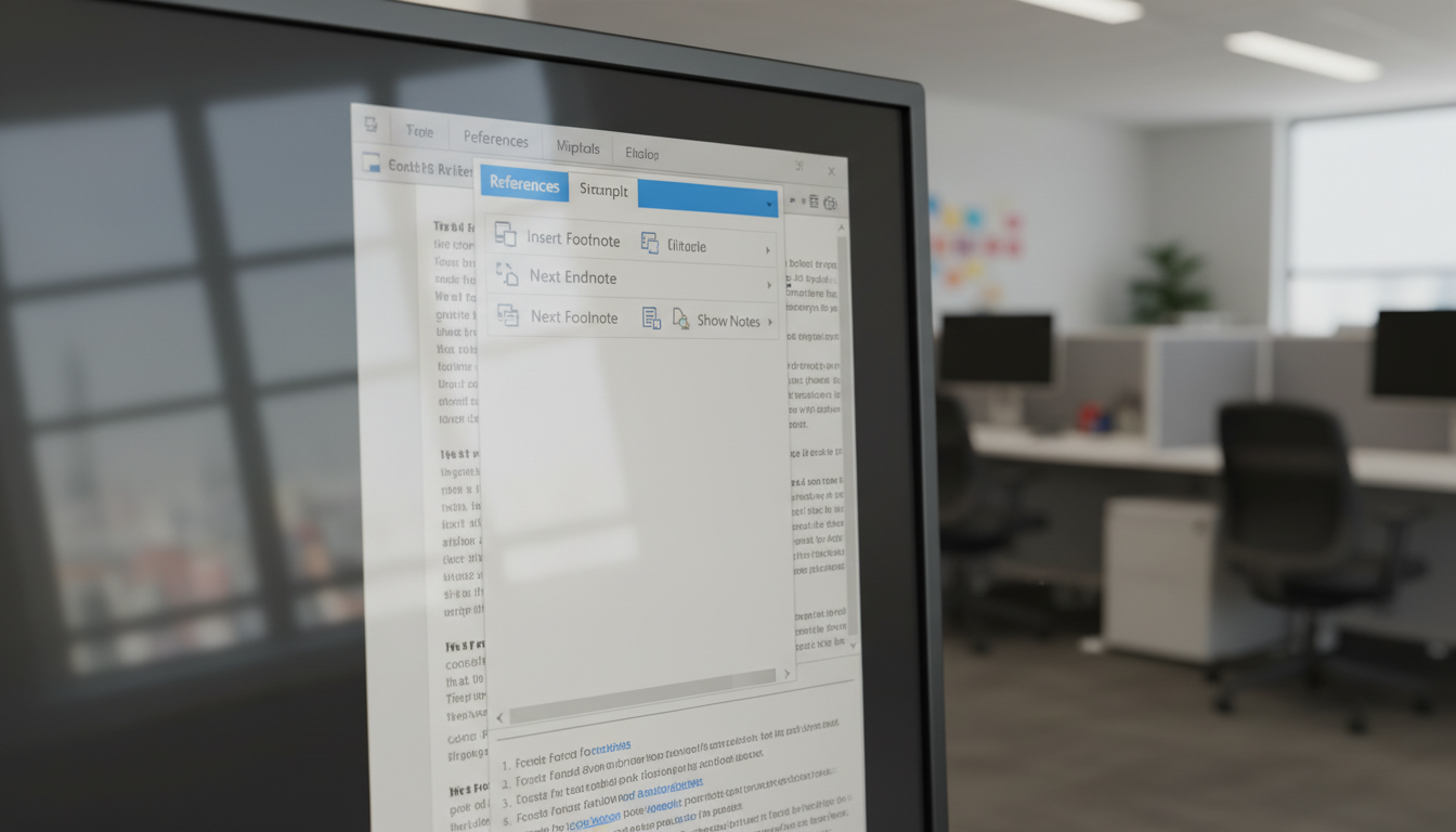 Wordの脚注挿入画面と参照タブ