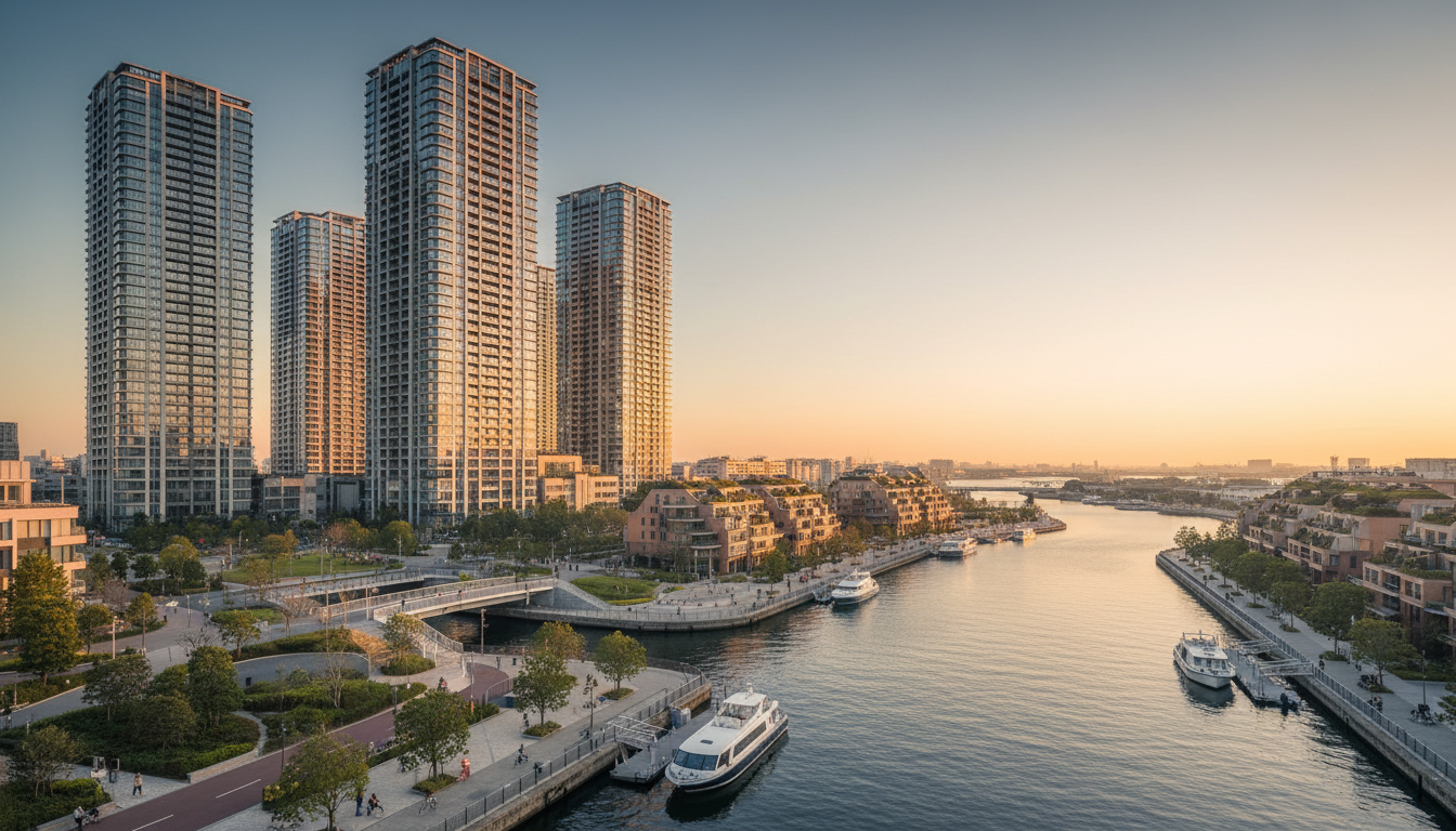 中央区勝どきエリアの街並みとタワーマンション群