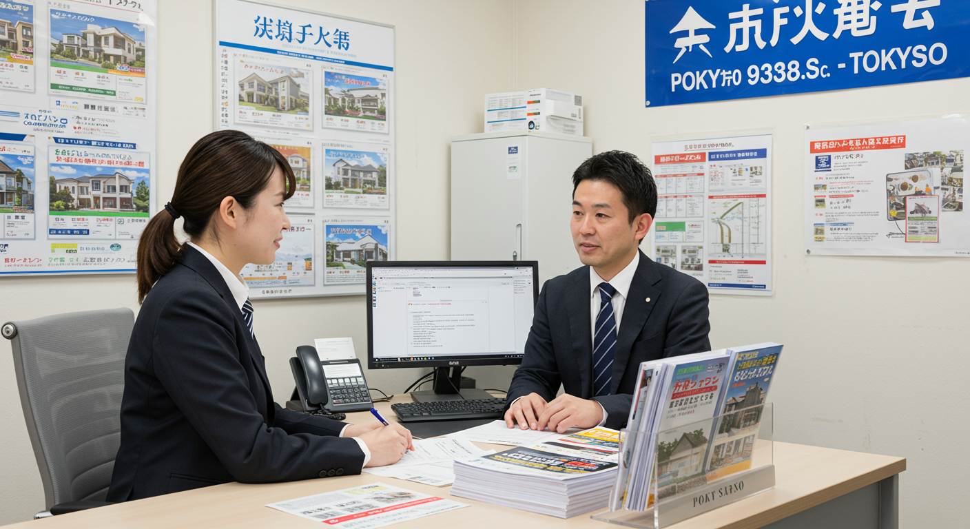 不動産屋で相談する様子