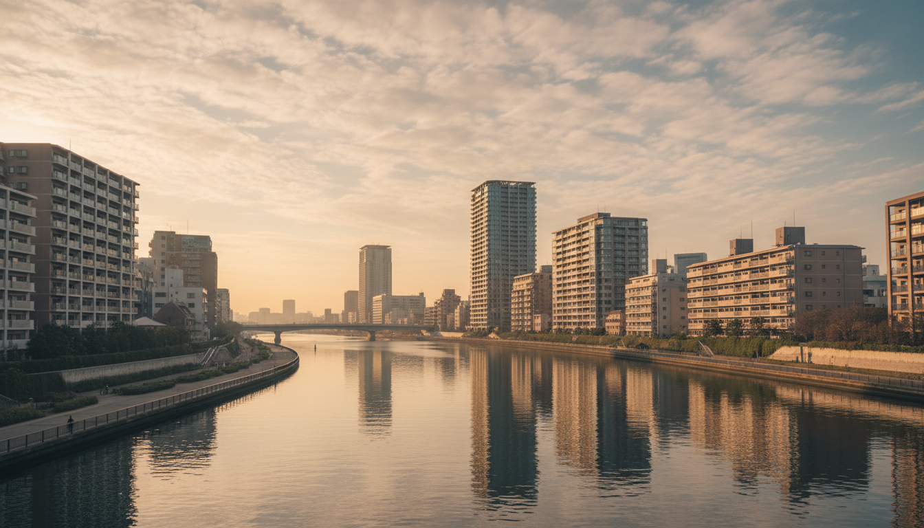 中央区新川エリアの街並みと隅田川沿いの風景