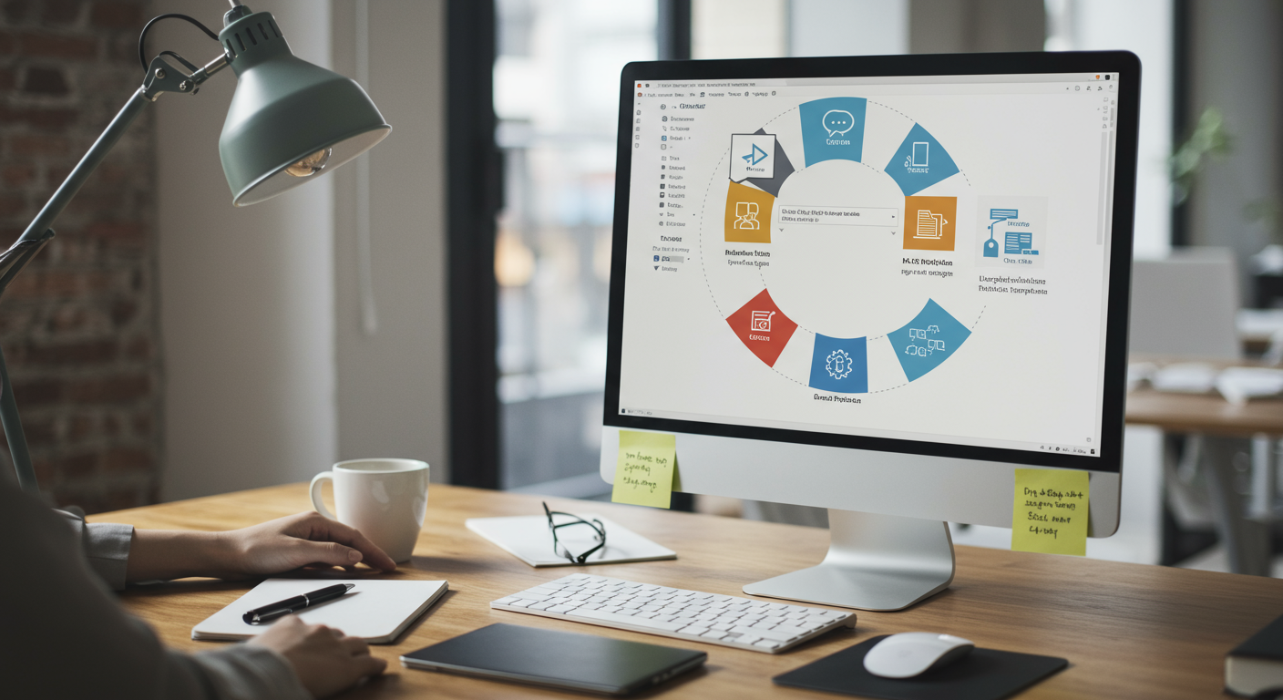 Officeテンプレート作成の5つの基本ステップを図解した画像
