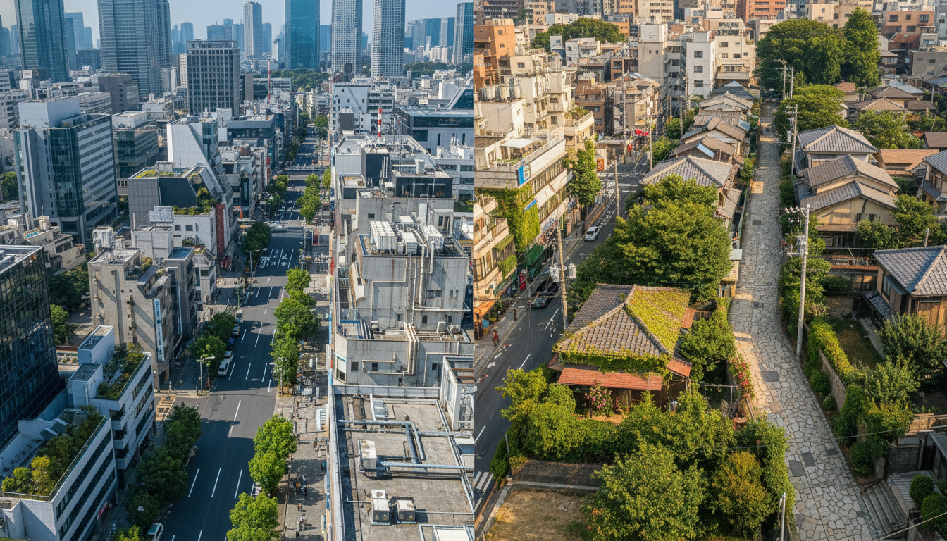 中央区の各エリアの街並み比較イメージ