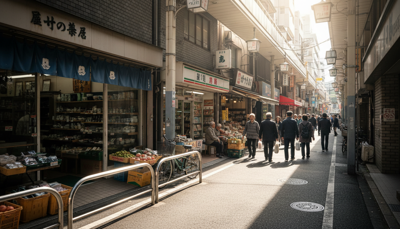 東麻布商店街の日常風景とスーパーマーケット