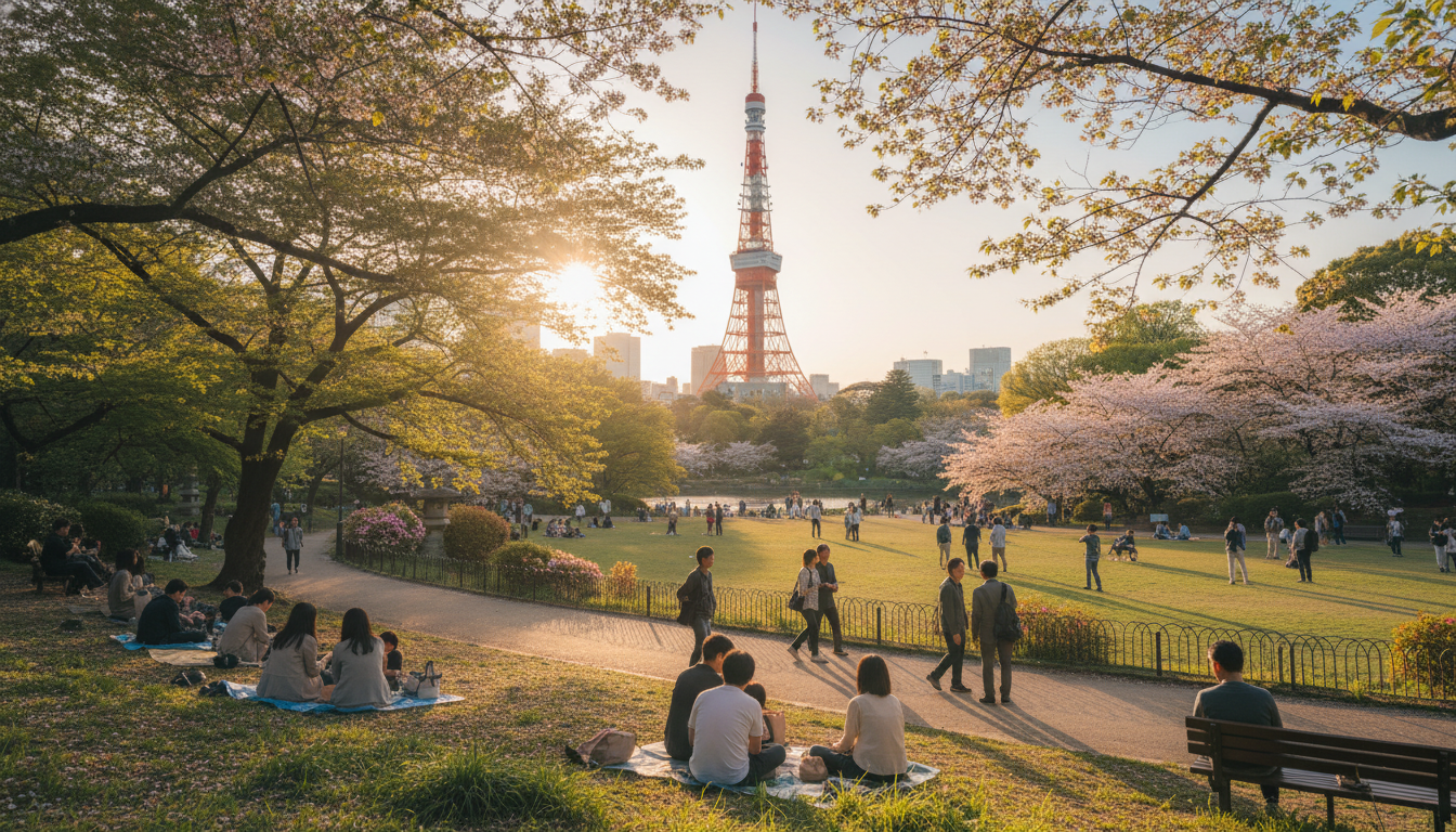 芝公園と東京タワーの風景