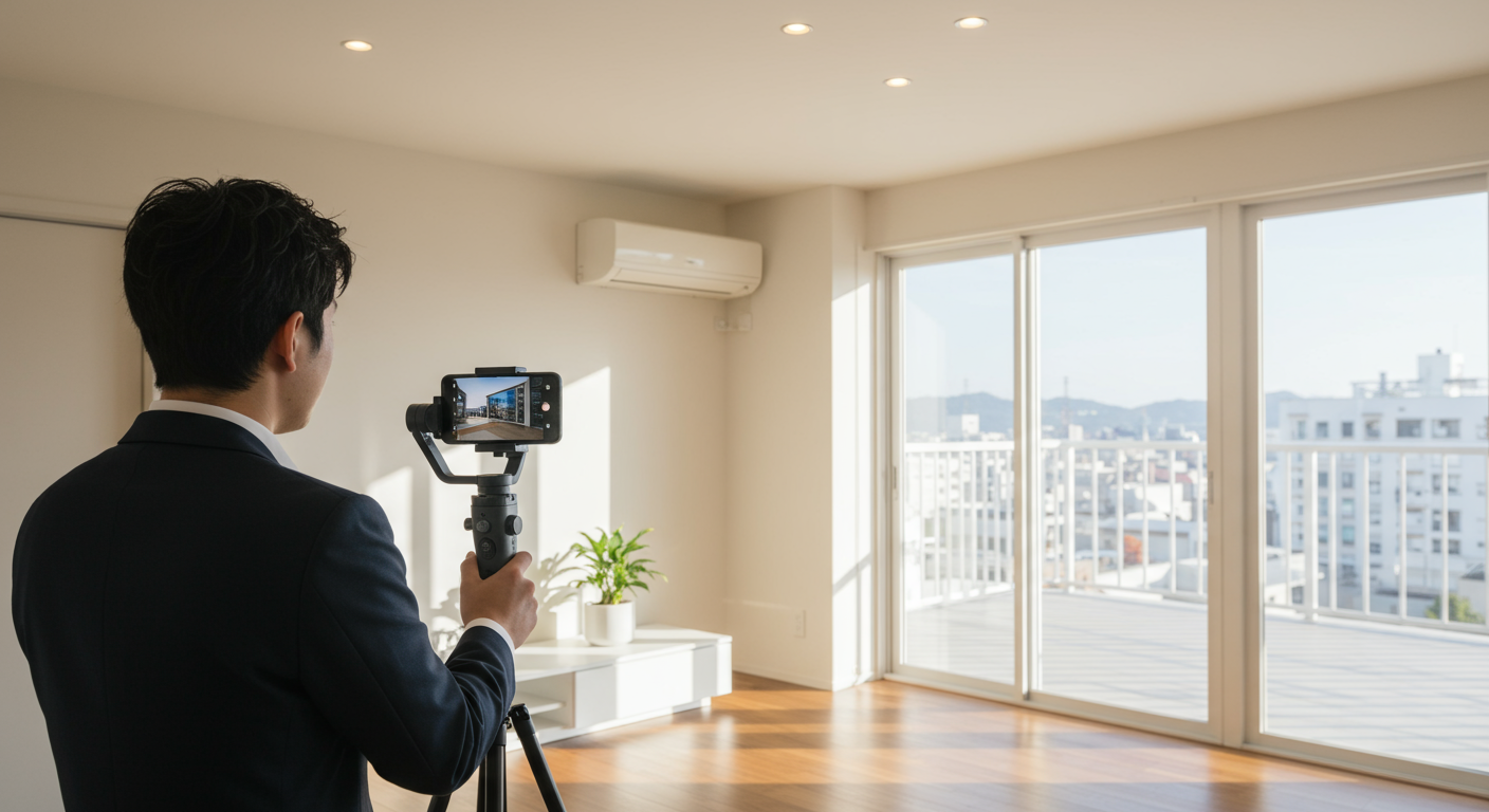 TikTokで物件紹介動画を撮影する不動産営業マン