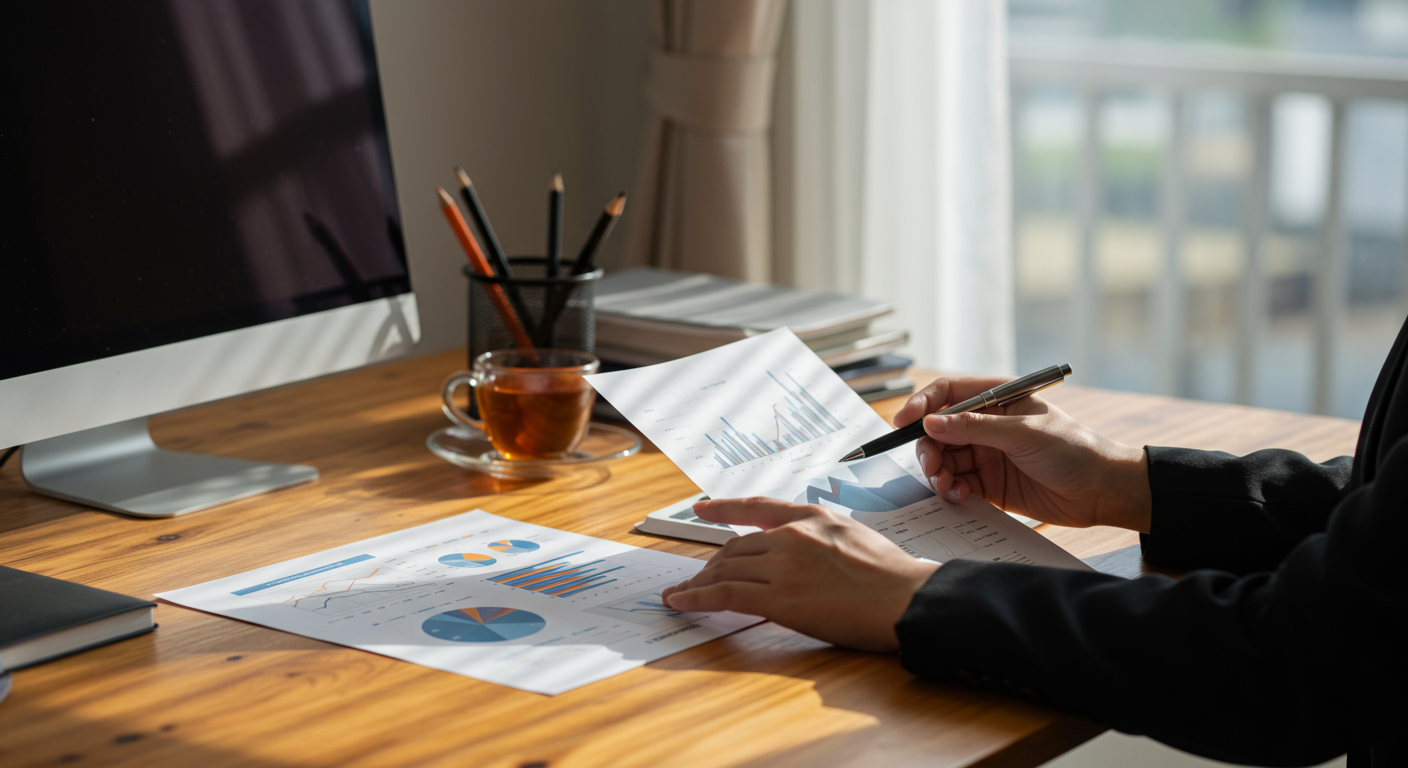 コスト比較表をチェックするビジネスパーソン