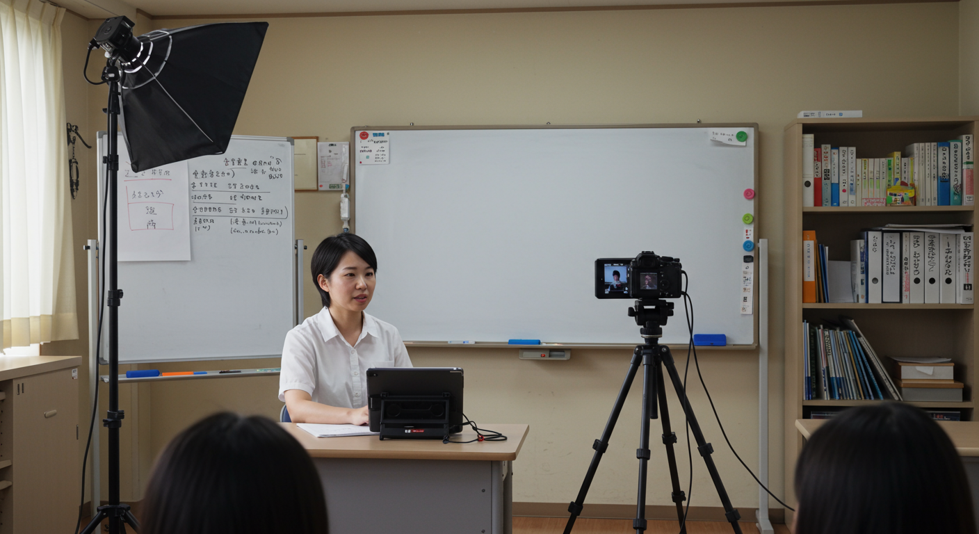 教科解説動画を撮影する学習塾講師