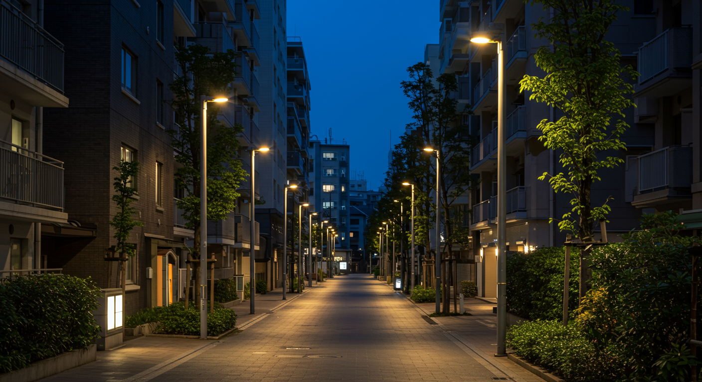 愛宕エリアの夜間の街並みと安全な雰囲気