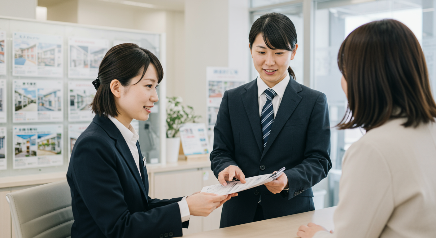 不動産賃貸仲介営業マンがお客様と対応している様子