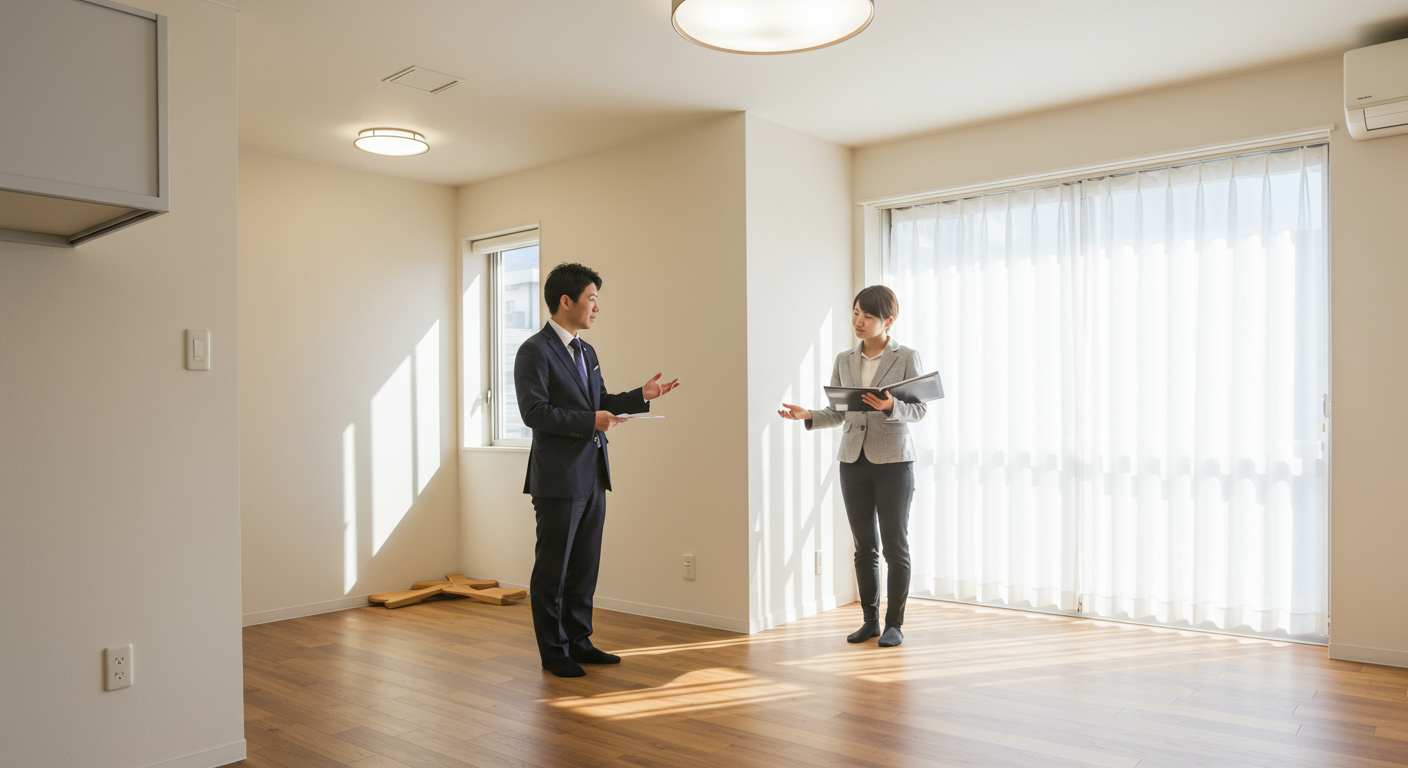 不動産賃貸の内見に同行する営業マン