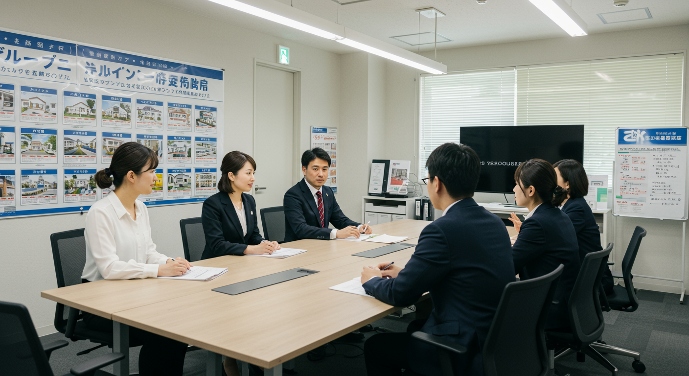 不動産賃貸仲介のチームミーティングの様子