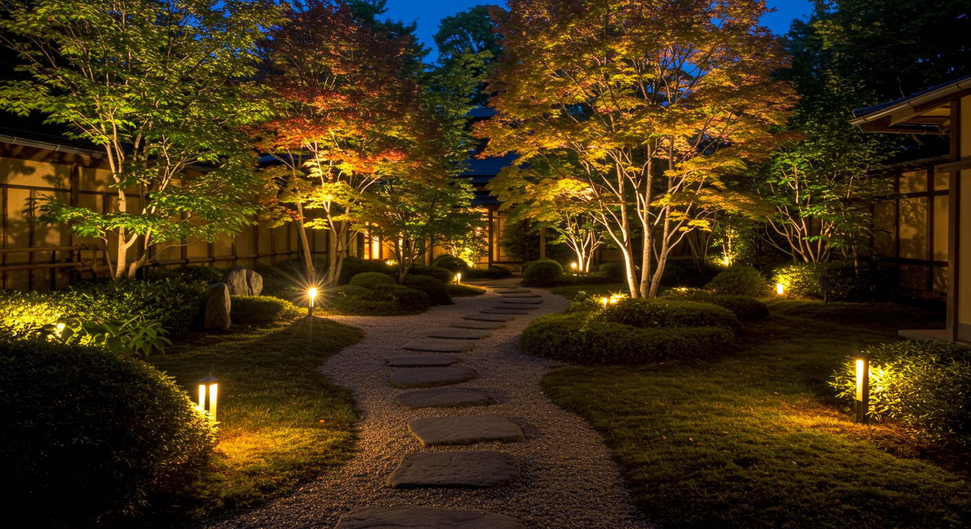 外構ライティングの美しい夜景例