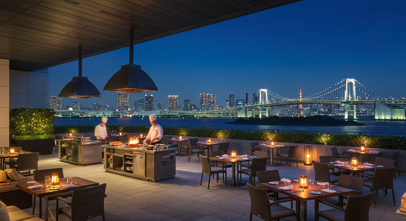 ヒルトン東京お台場のBBQテラスアブレイズの夜景