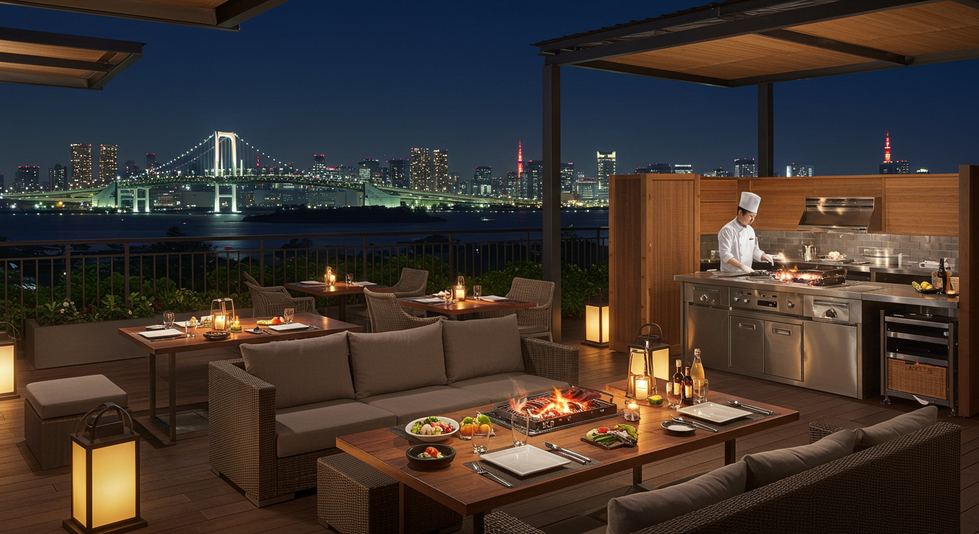 BBQ PLAY GROUNDのシーサイドDXエリアの夜景