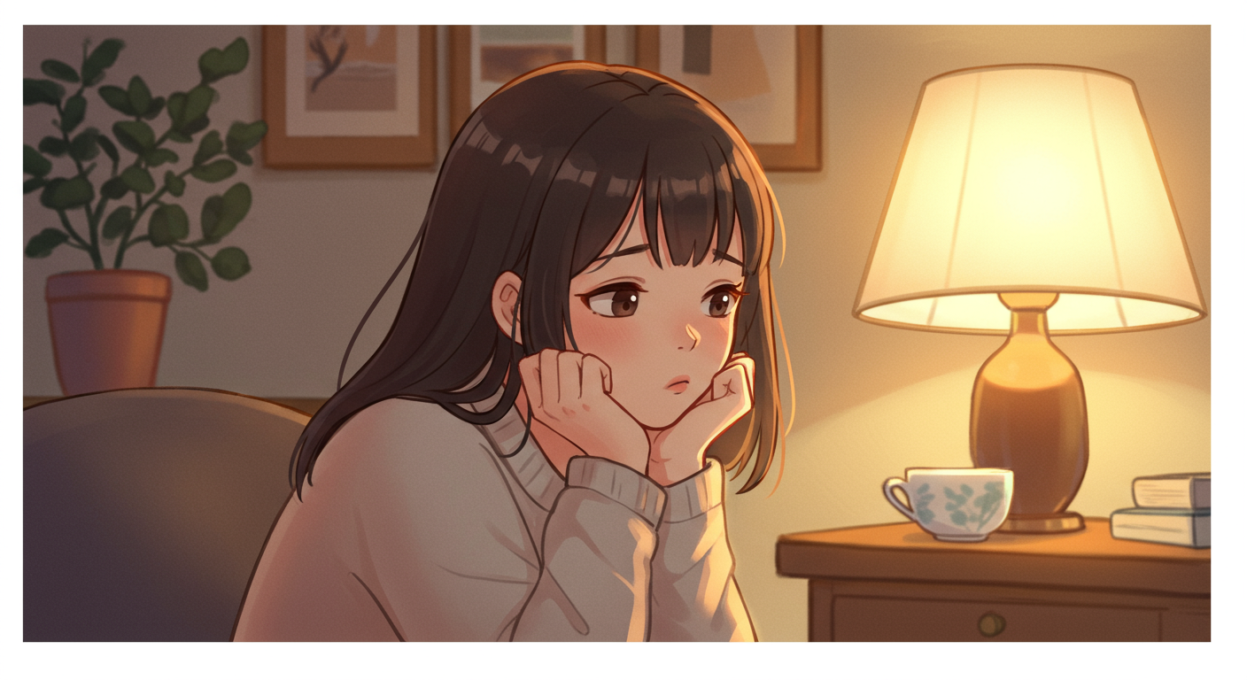 考え事をする女性のイラスト