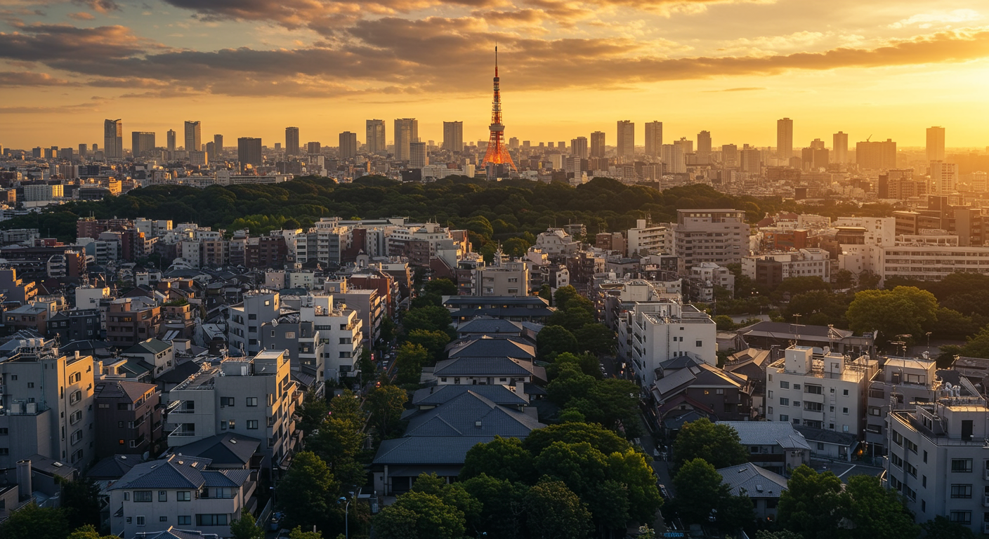 夕暮れ時の麻布狸穴町の風景
