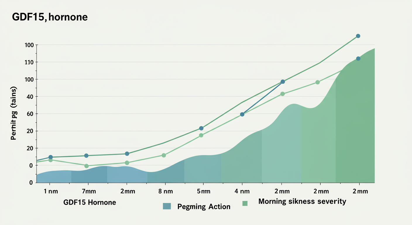 妊娠中のGDF15レベルの変化とつわりの症状の関連性を示すグラフィック