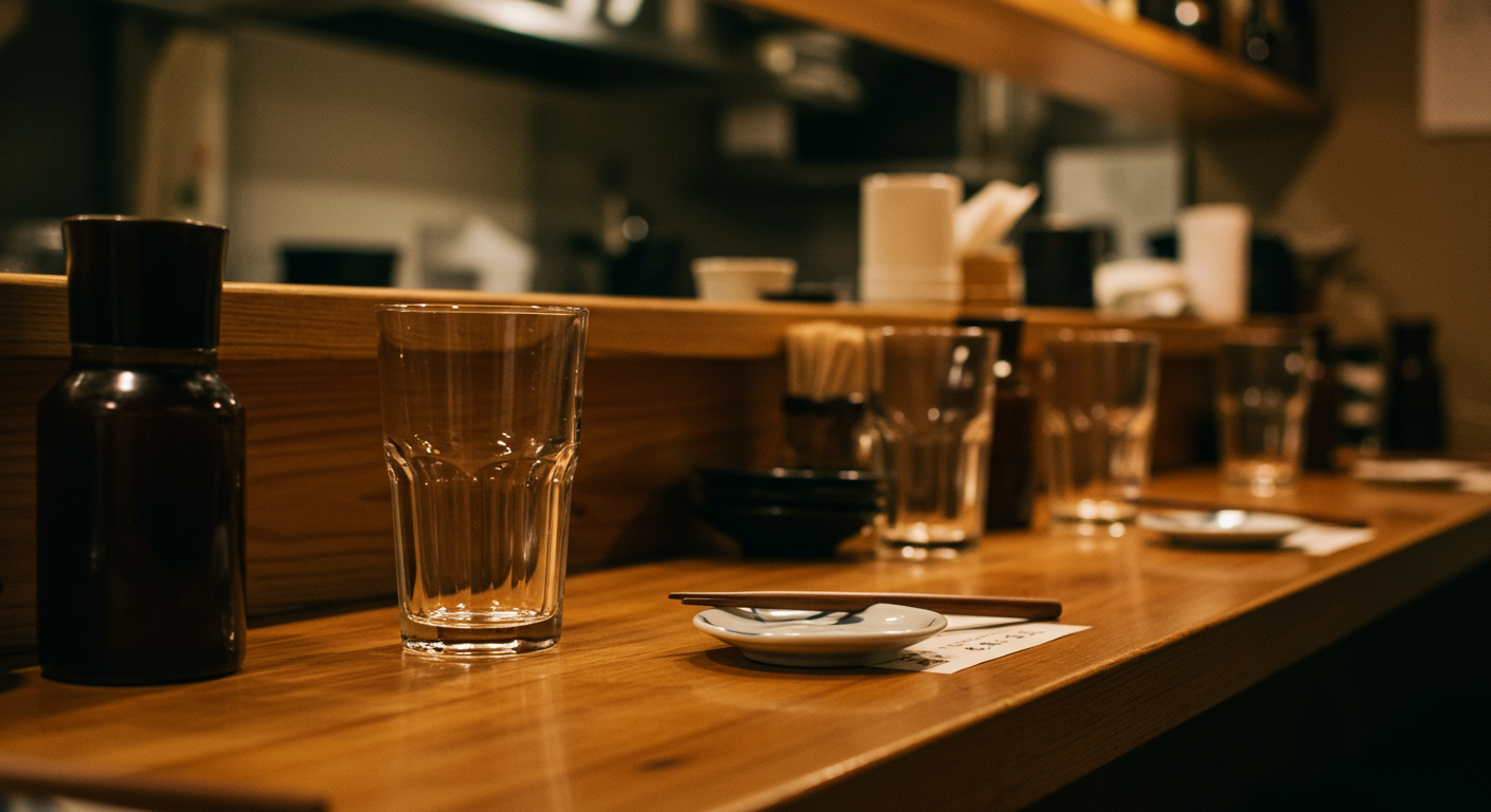 飲食店のカウンター席と忙しく働くスタッフ