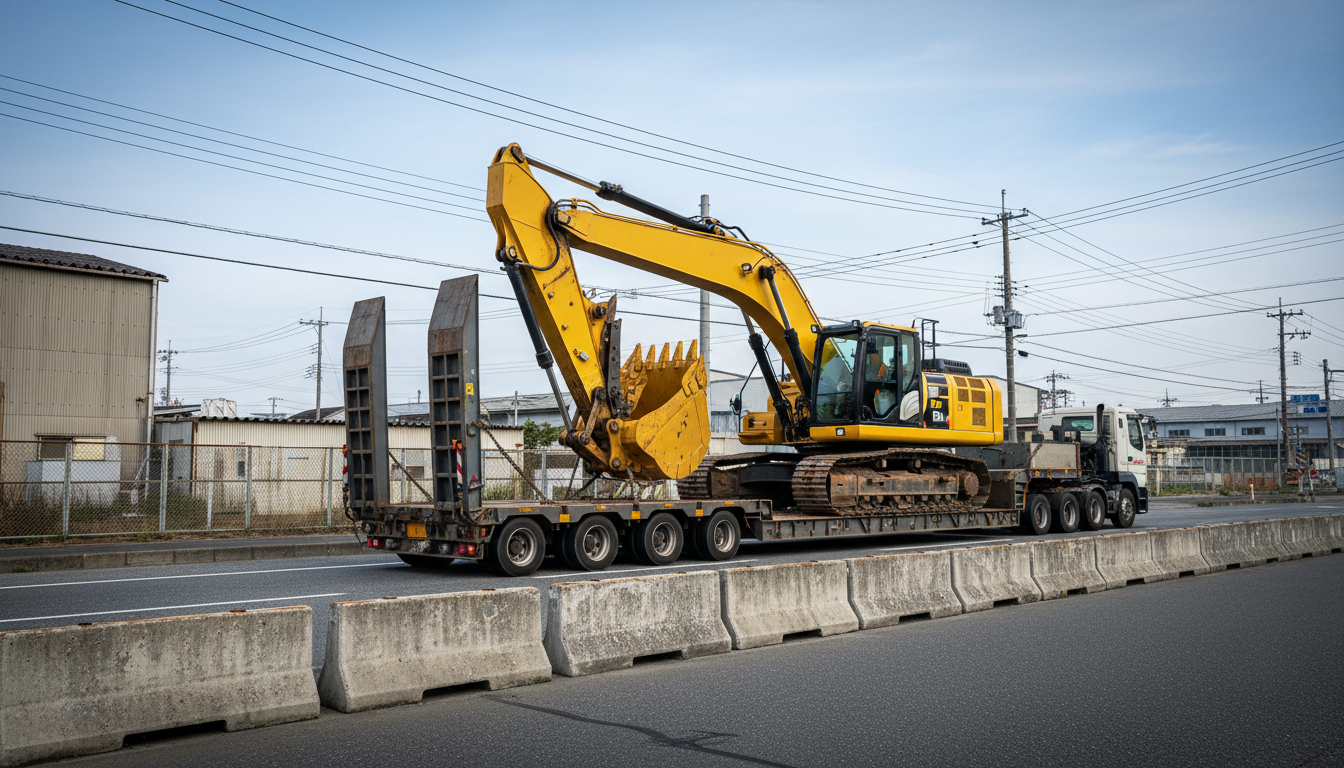 解体業で使用する重機運搬車と特殊車両許可の概要イメージ