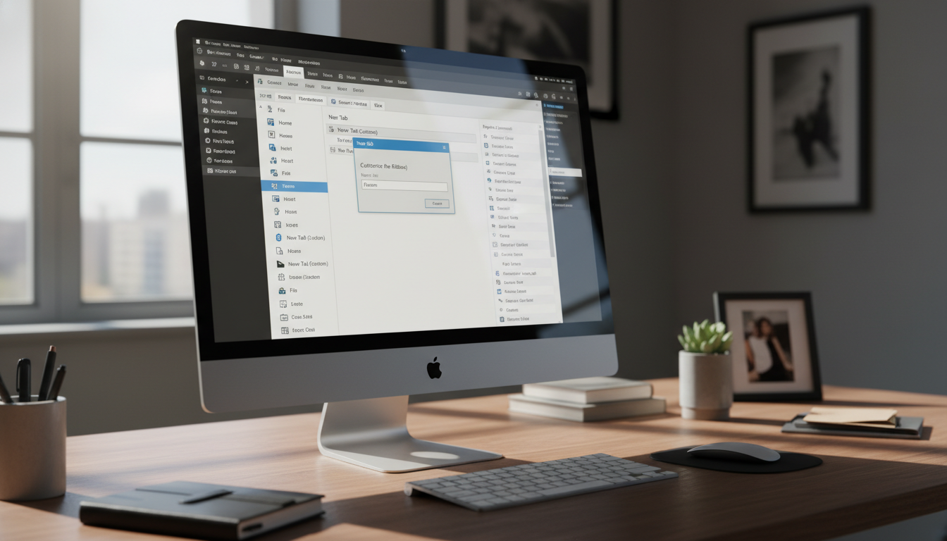 Officeリボンに新しいカスタムタブを追加する操作画面