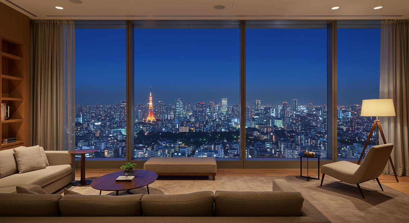 白金ザ・スカイ Eastからの東京の夜景と高級感あふれる室内