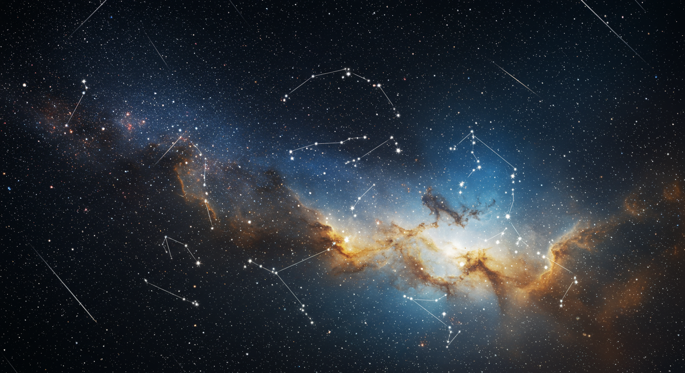 12星座のシンボルが輝く星空