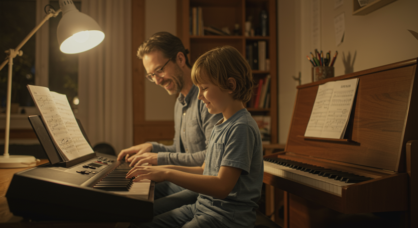 親子で音楽を楽しむ様子