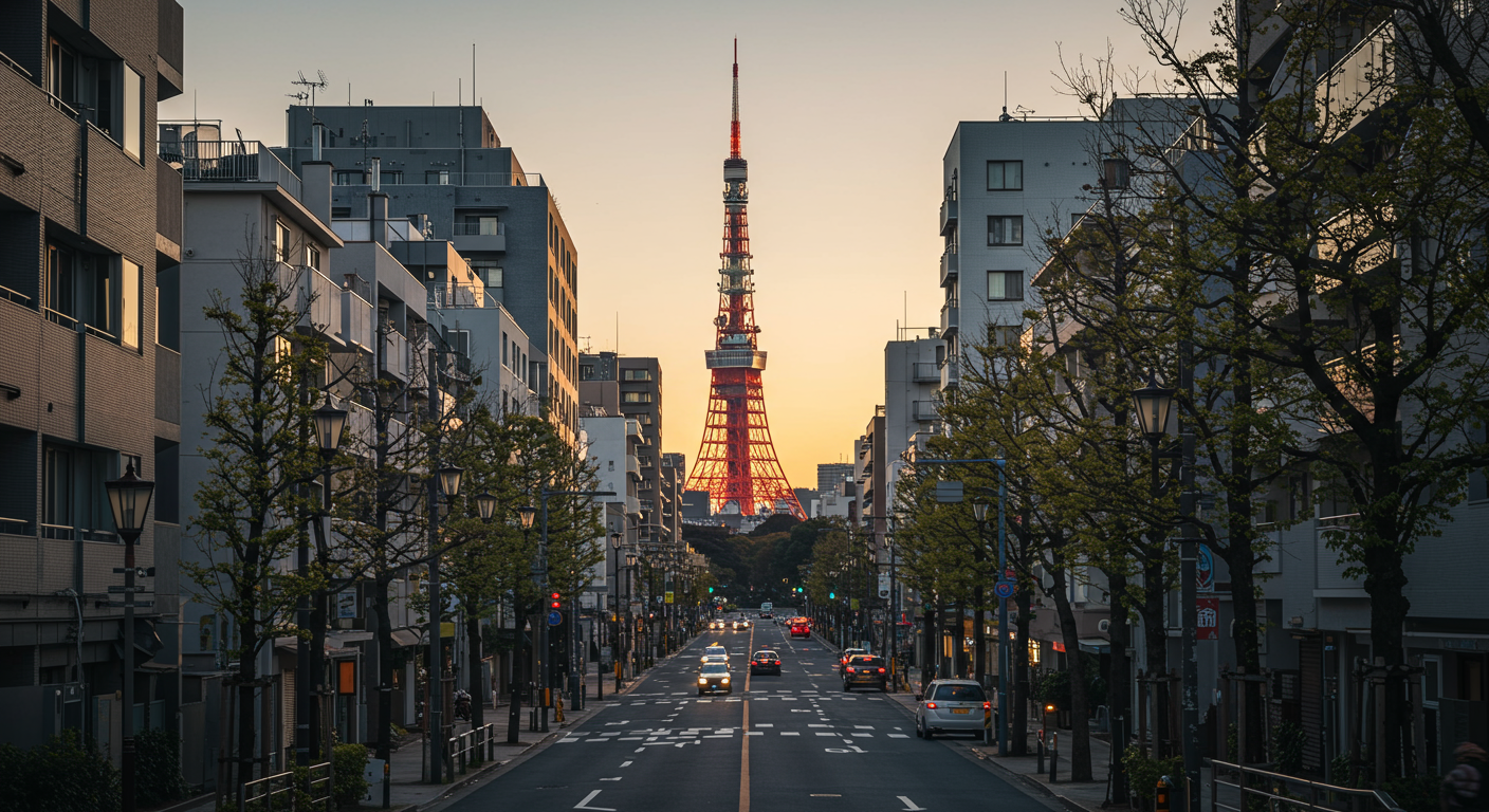 芝大門エリアの街並みと東京タワーの景観