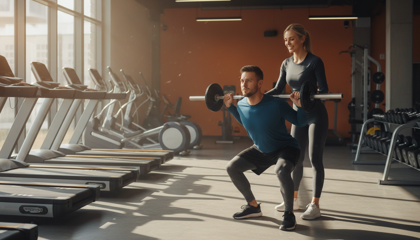 パーソナルトレーナーが女性を指導する様子