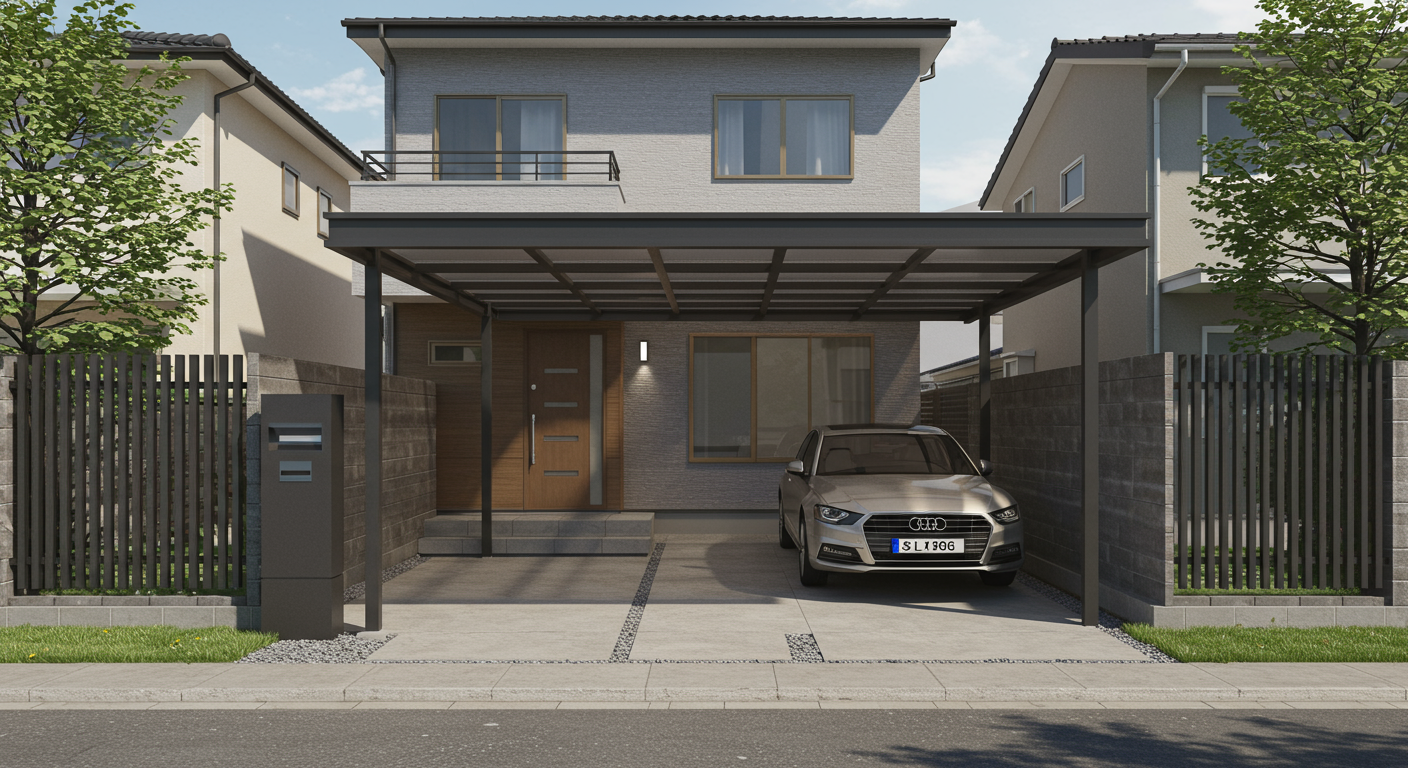 モダンなカーポートとフェンスの施工事例