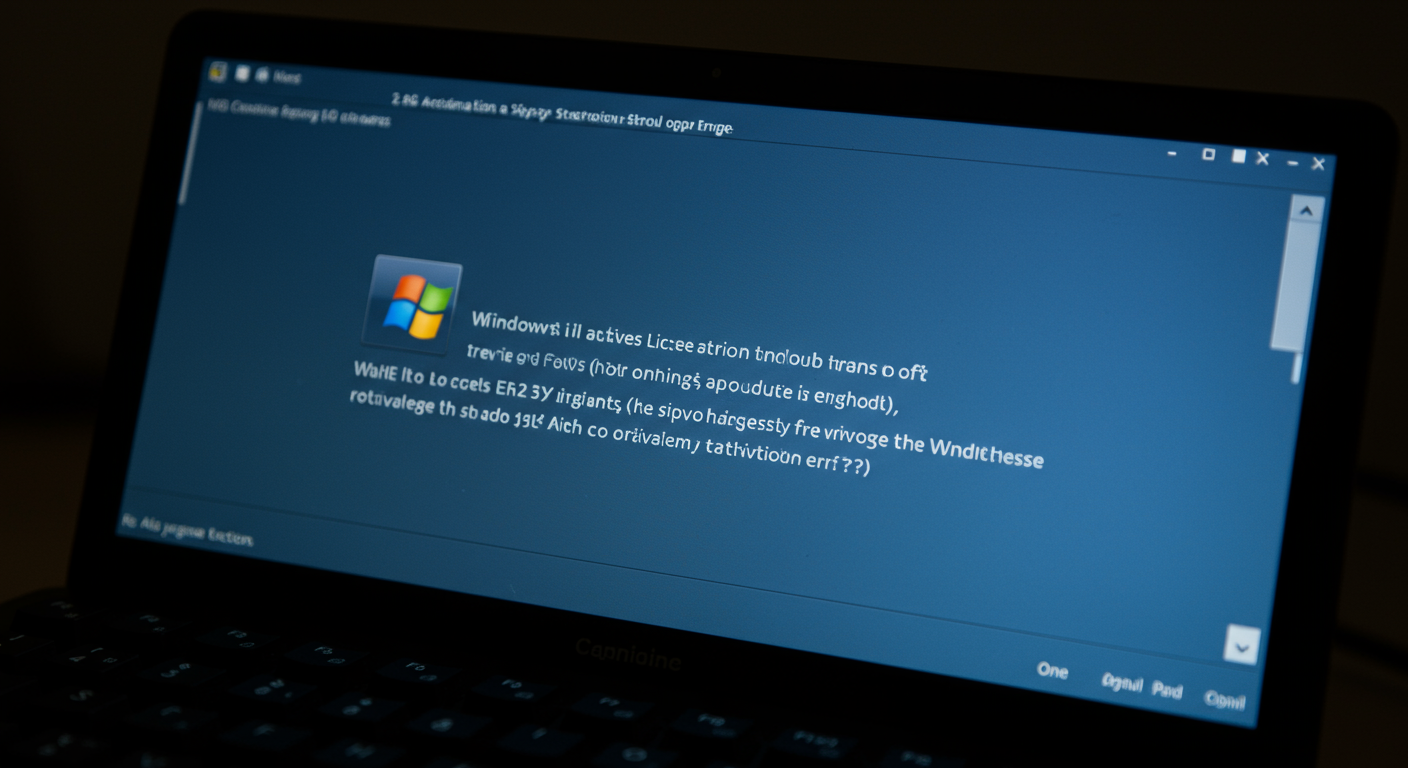 Windowsライセンス認証画面とエラーメッセージが表示されたパソコン