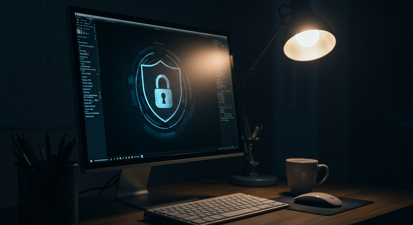 セキュリティ警告画面とロック画面を表示するコンピューター