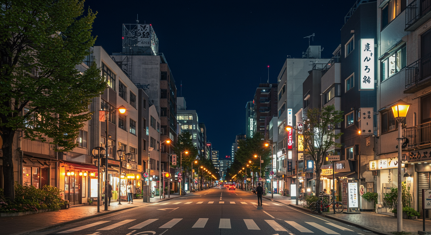 夜の赤坂の安全で明るい街並み