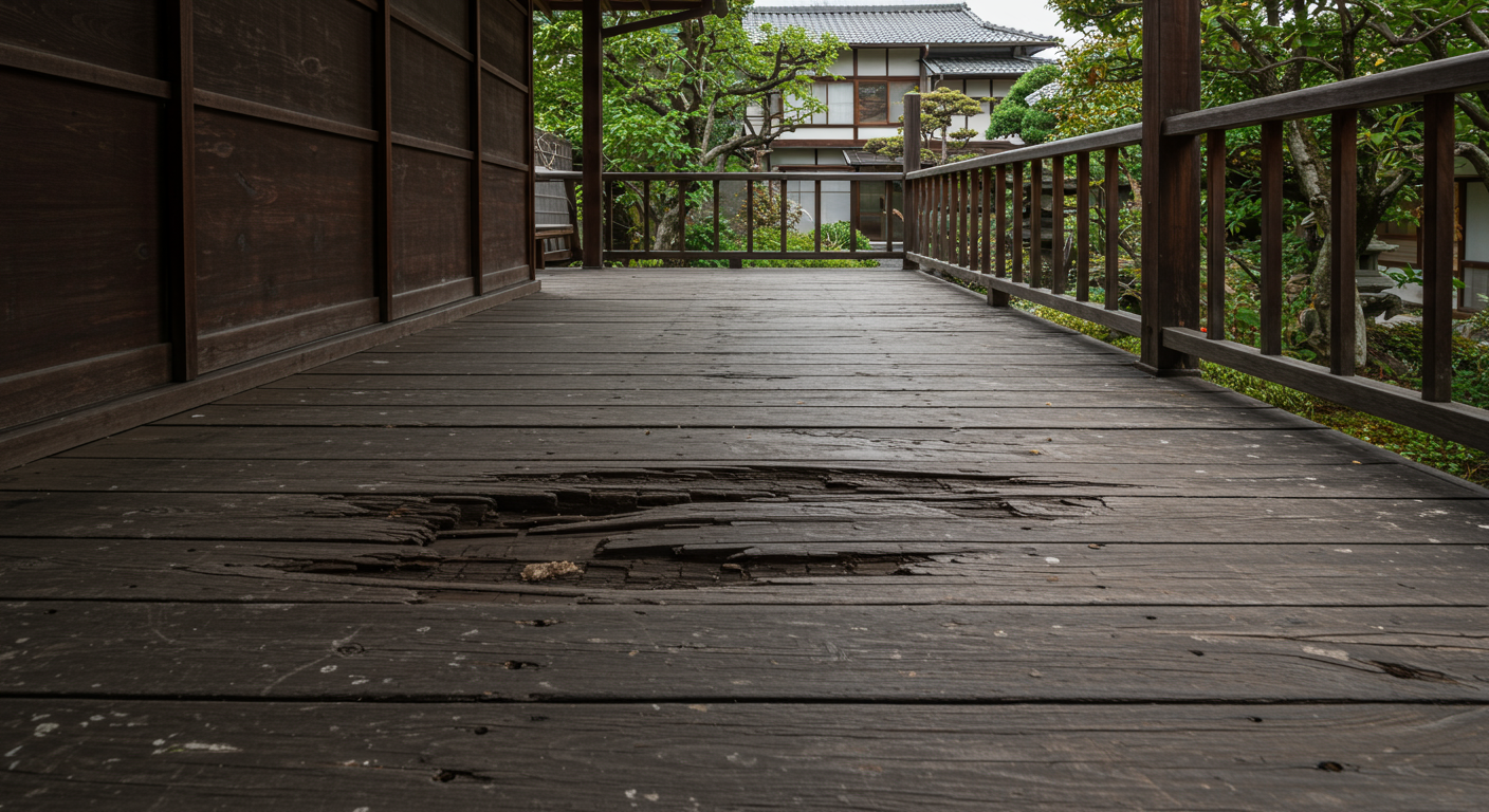 劣化したウッドデッキの様子