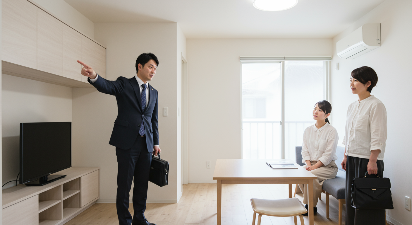不動産営業マンが物件の内見に同行している様子