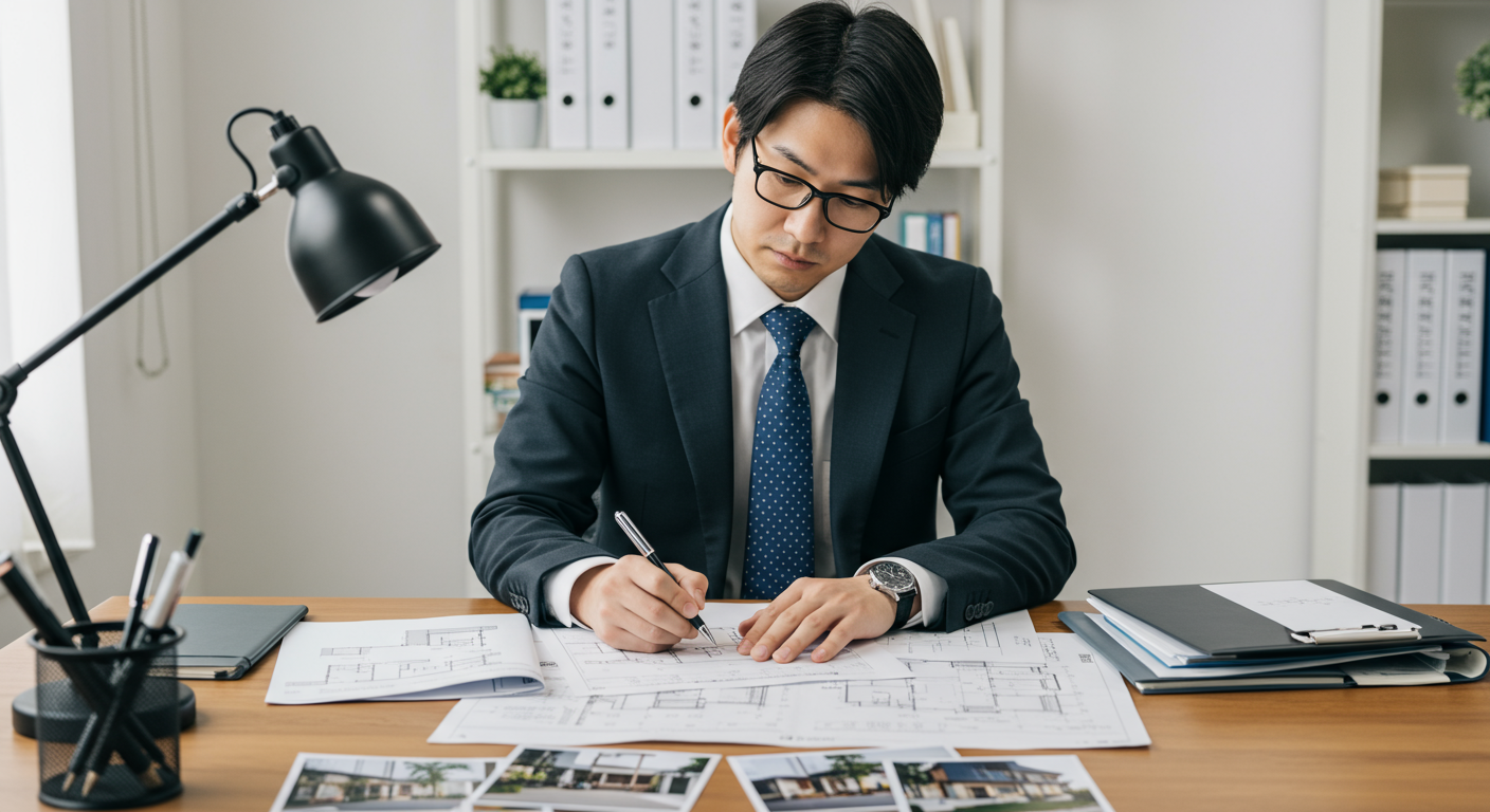 内見前の準備をしている不動産営業マン