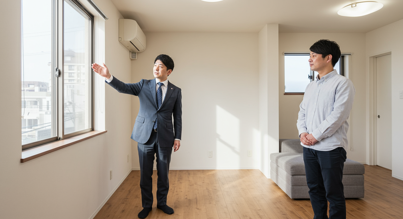 内見中にコミュニケーションを取る不動産営業マン