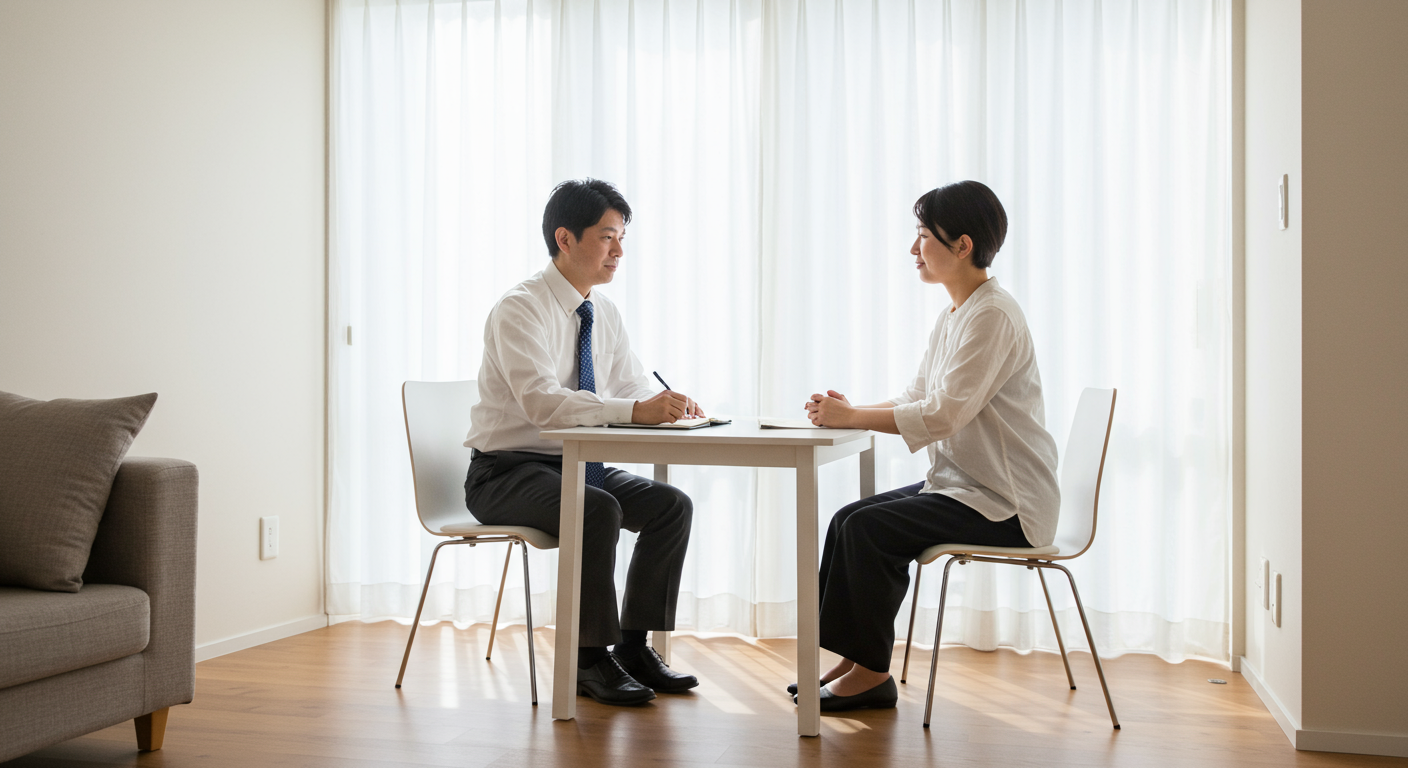 お客様と会話する不動産営業マン