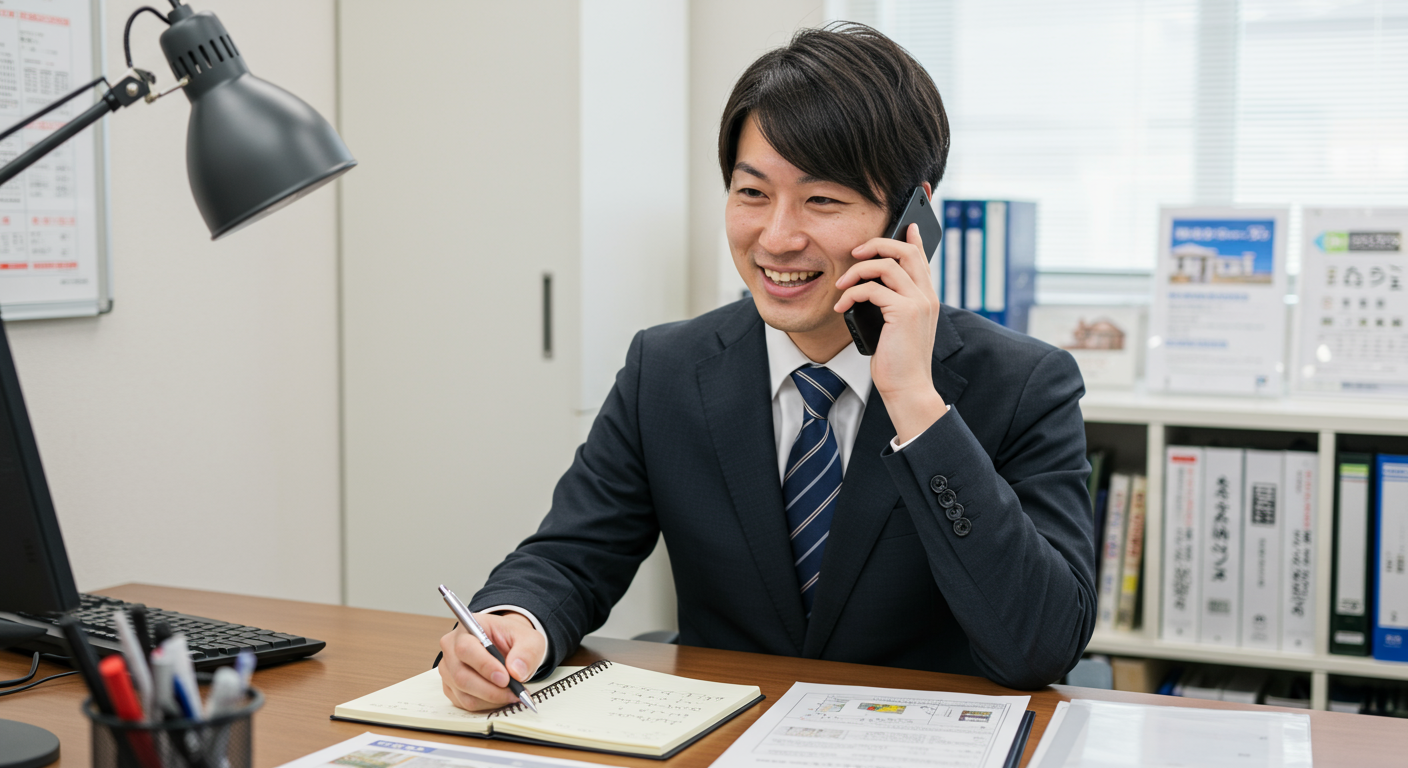 内見後のフォローアップをする不動産営業マン