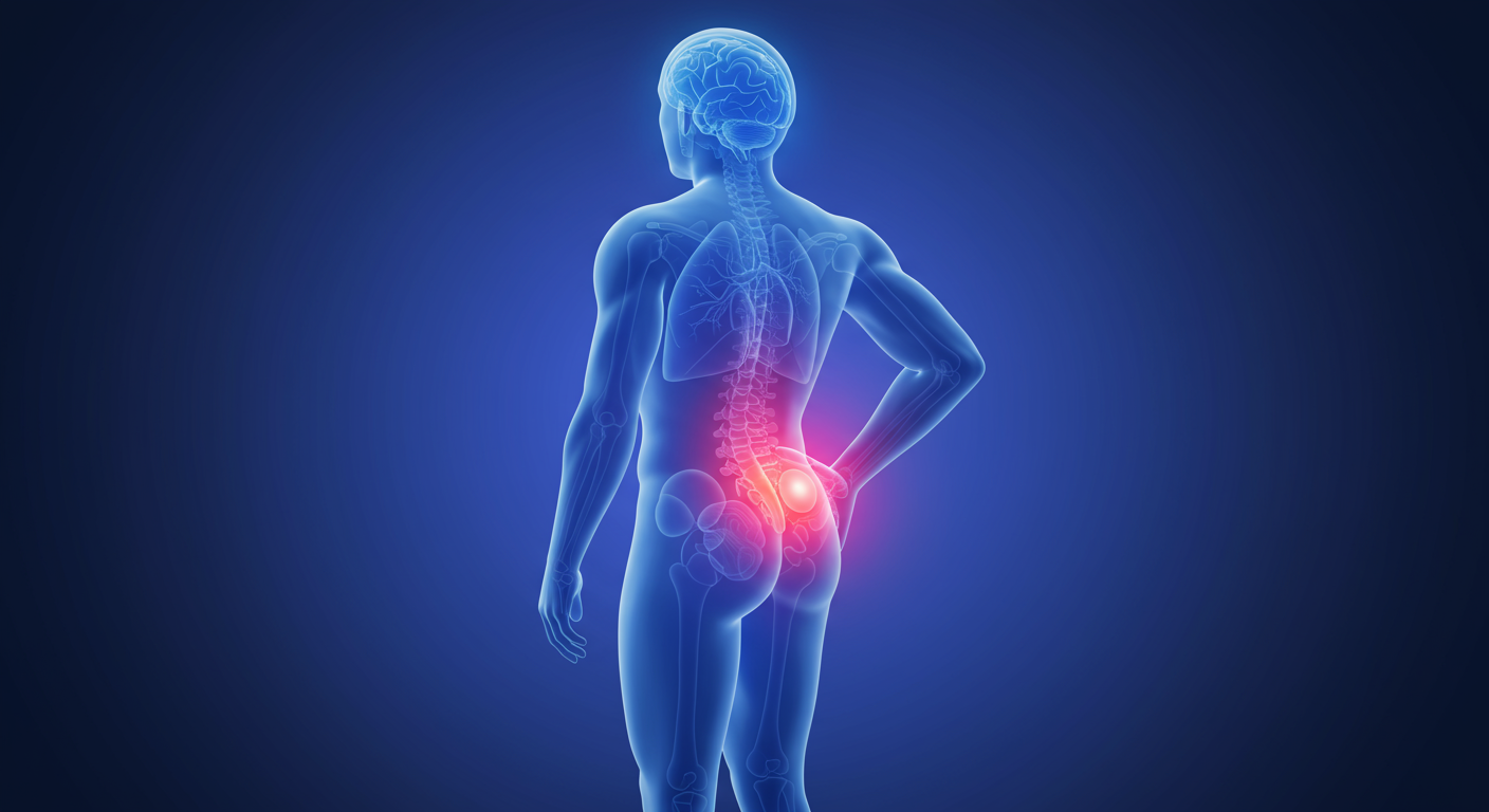 ストレスによる腰痛を表現したイラスト