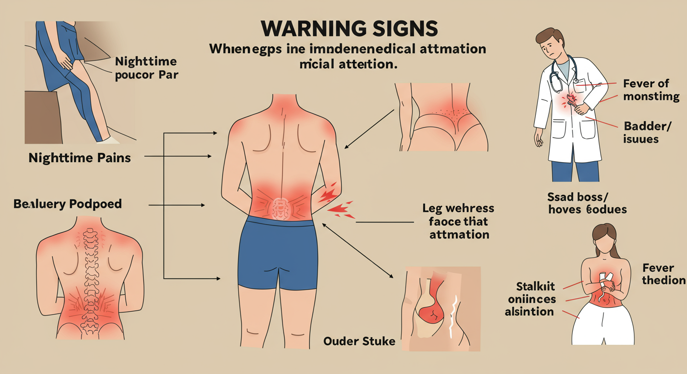 腰痛で医療機関を受診すべき危険なサインを示すイラスト