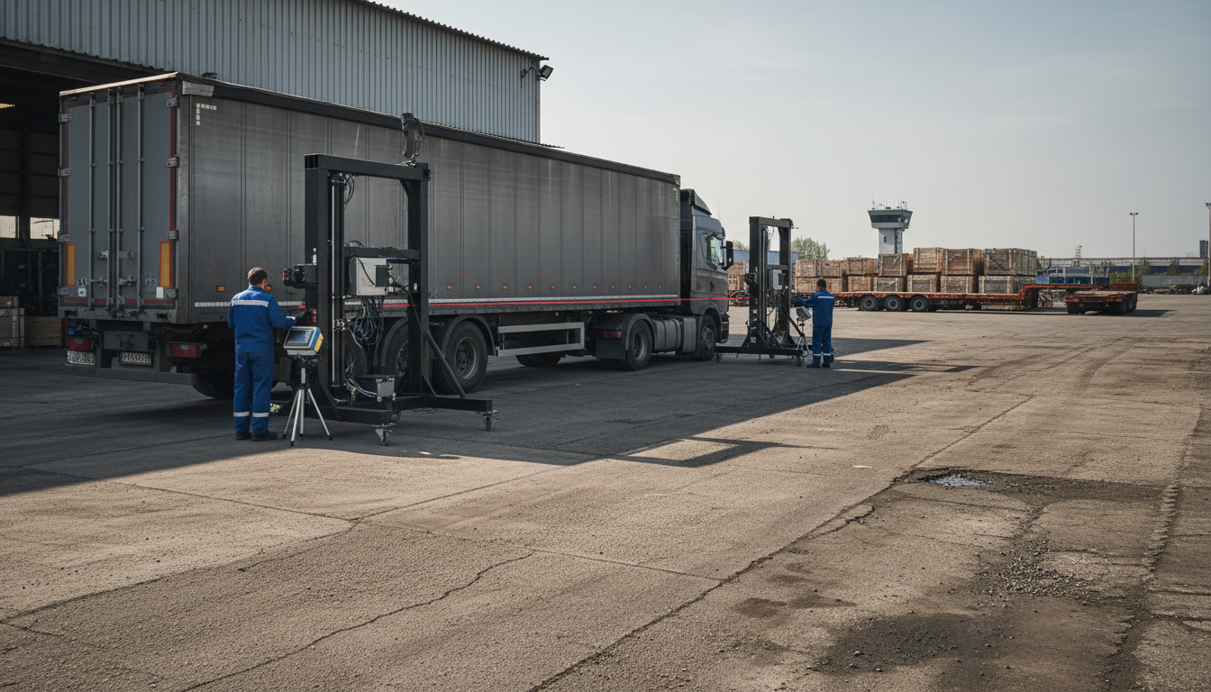 車両の幅を測定する作業風景