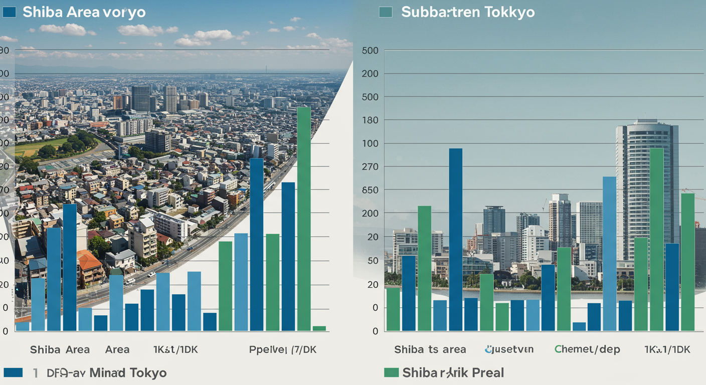 港区芝エリアと郊外の単身向け物件価格比較チャート