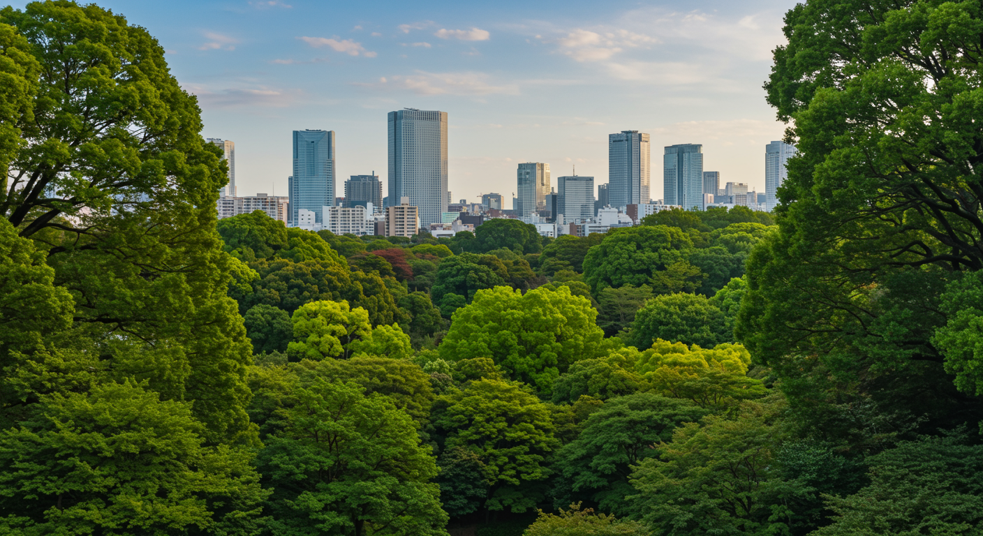 芝公園の緑豊かな景観と周辺の高層ビル