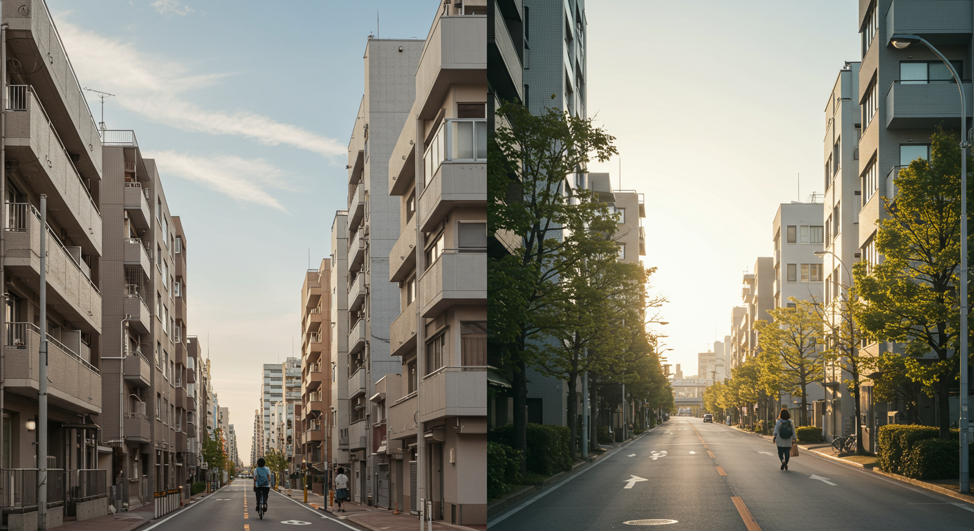 港区芝と郊外の生活スタイル比較イメージ