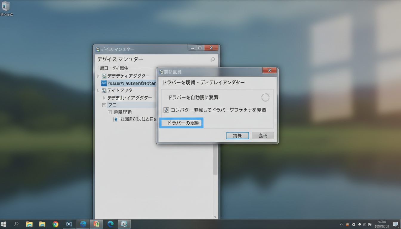 デバイスマネージャーでディスプレイアダプターのドライバーを更新している画面