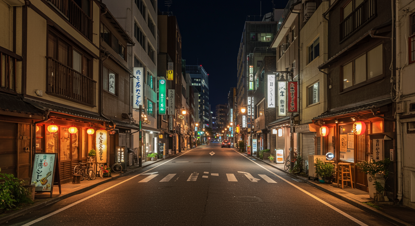 麻布十番の高級レストラン街の夜景