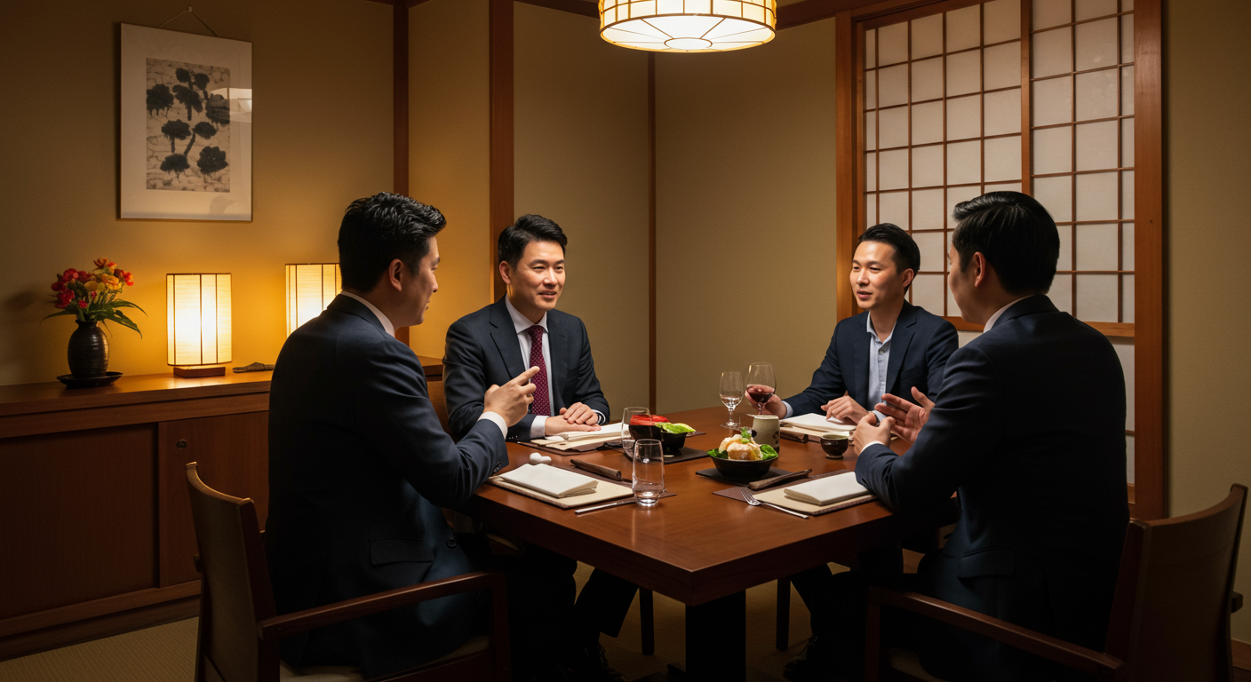 ビジネス会食での会話が弾むシーン